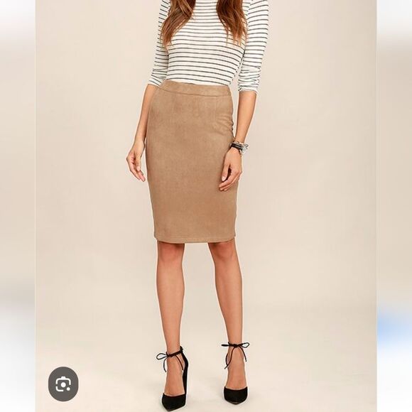 Catherine Malandrino Tan Suede Pencil Skirt Knee-Length Casual - Picture 1 of 5